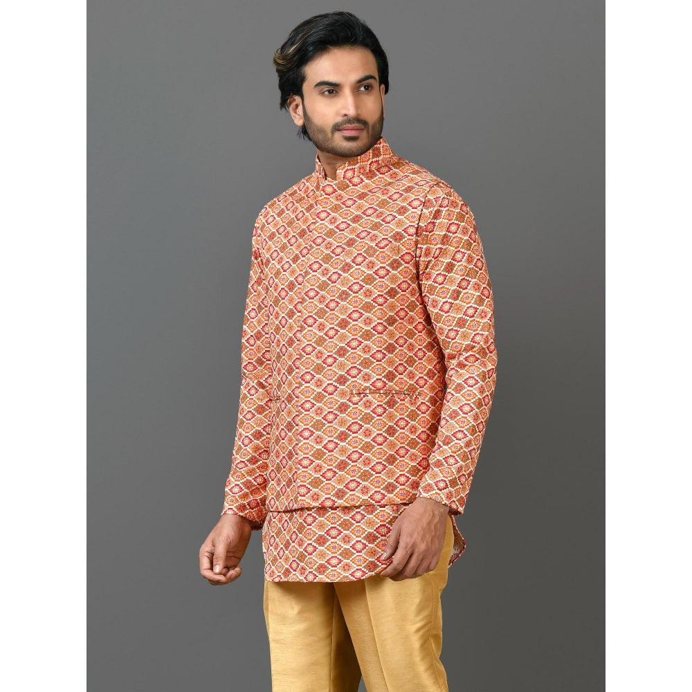 Simaaya Premium Quality Linen Made Nehru Jacket For Men- Orange