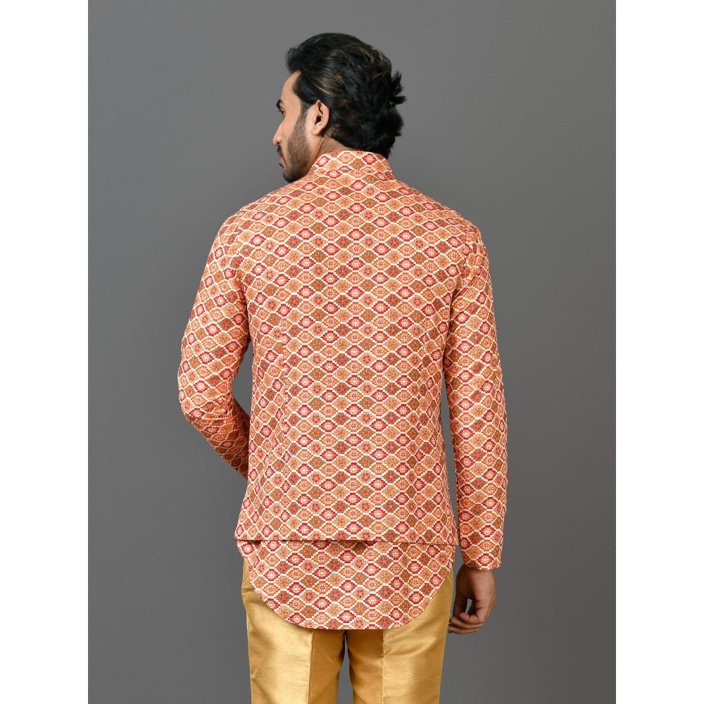 Simaaya Premium Quality Linen Made Nehru Jacket For Men- Orange