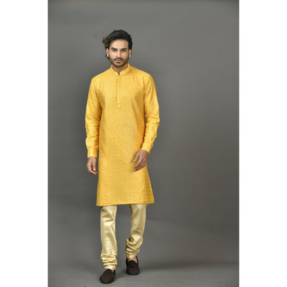 Simaaya Premium Quality Silk Made Kurta For Men- Yellow