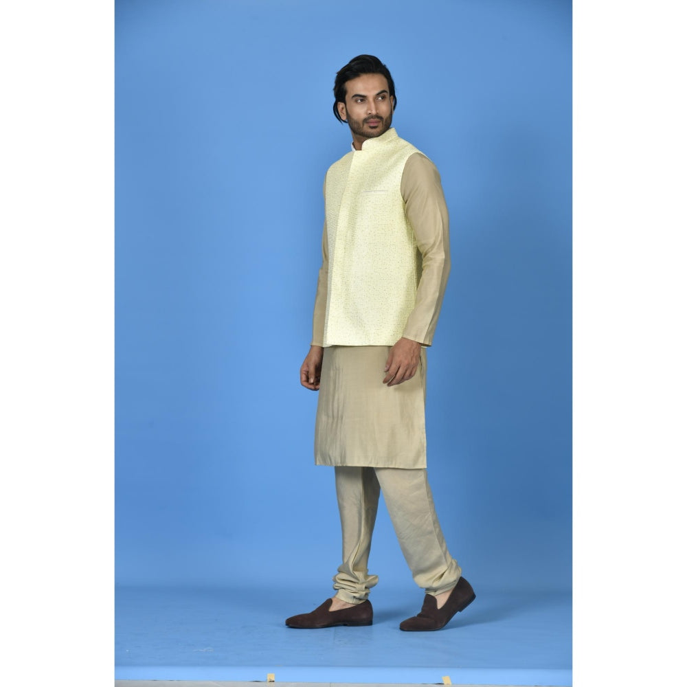 Simaaya Premium Quality Silk Made Nehru Jacket For Men- Yellow