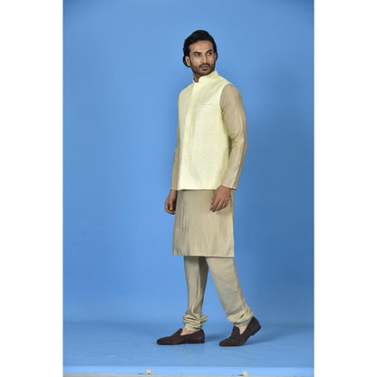 Simaaya Premium Quality Silk Made Nehru Jacket For Men- Yellow