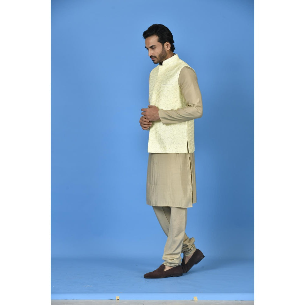 Simaaya Premium Quality Silk Made Nehru Jacket For Men- Yellow