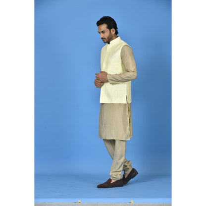 Simaaya Premium Quality Silk Made Nehru Jacket For Men- Yellow