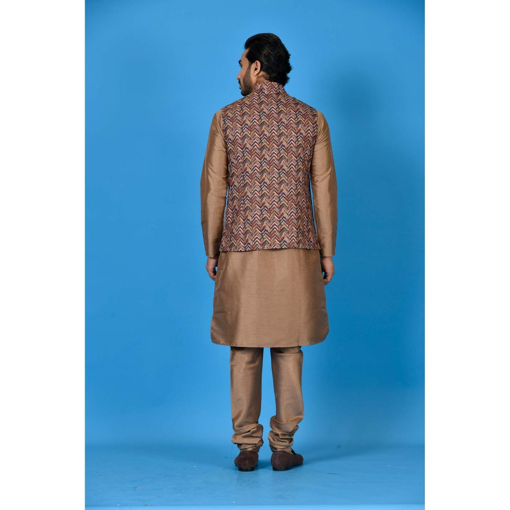 Simaaya Brown Premium Quality Silk Kurta with Churidar and Nehru Jacket (Set of 3)