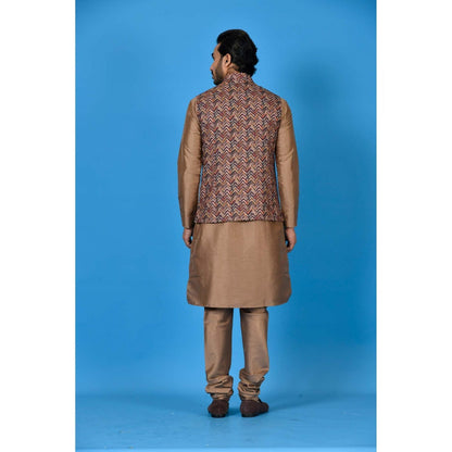 Simaaya Brown Premium Quality Silk Kurta with Churidar and Nehru Jacket (Set of 3)