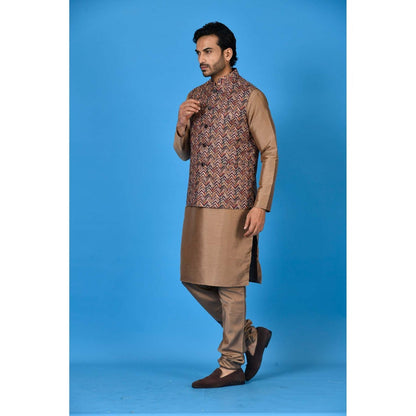 Simaaya Brown Premium Quality Silk Kurta with Churidar and Nehru Jacket (Set of 3)