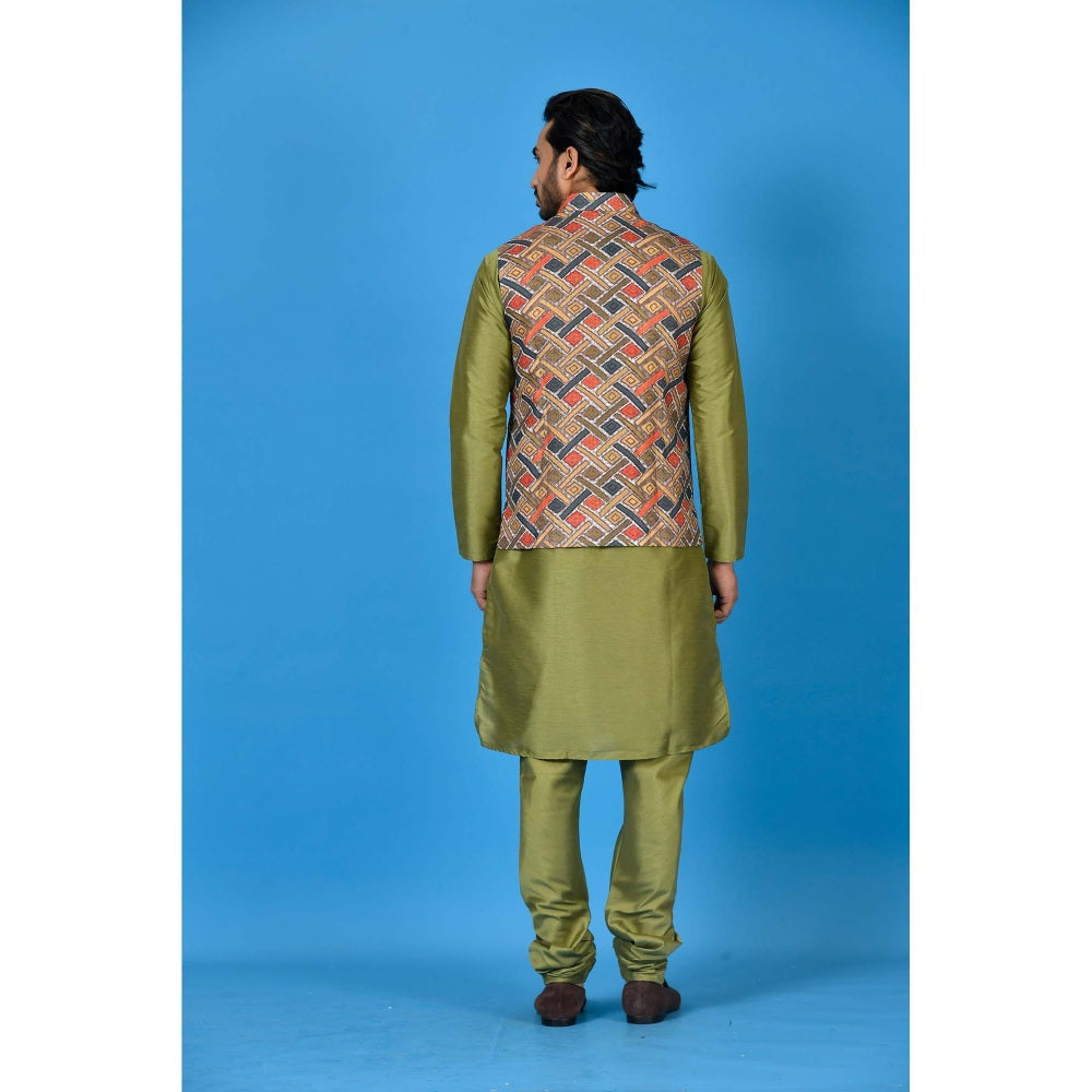 Simaaya Multi-Colour Premium Quality Silk Kurta with Churidar and Nehru Jacket (Set of 3)