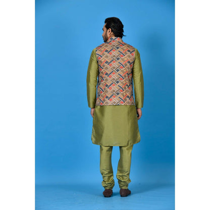 Simaaya Multi-Colour Premium Quality Silk Kurta with Churidar and Nehru Jacket (Set of 3)