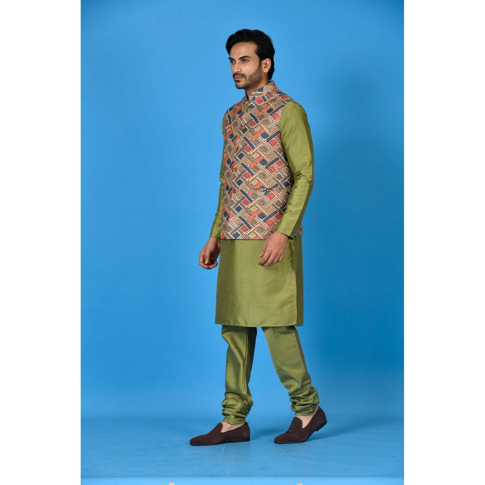 Simaaya Multi-Colour Premium Quality Silk Kurta with Churidar and Nehru Jacket (Set of 3)