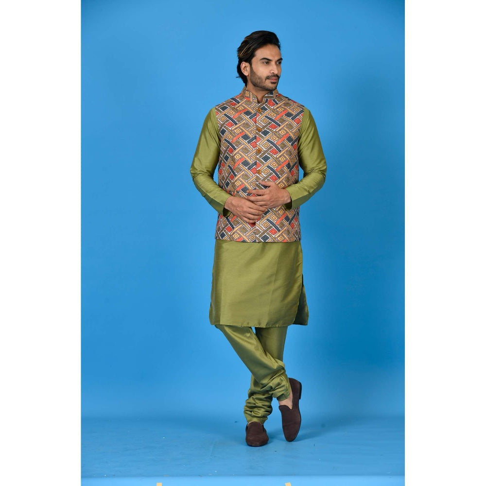 Simaaya Multi-Colour Premium Quality Silk Kurta with Churidar and Nehru Jacket (Set of 3)