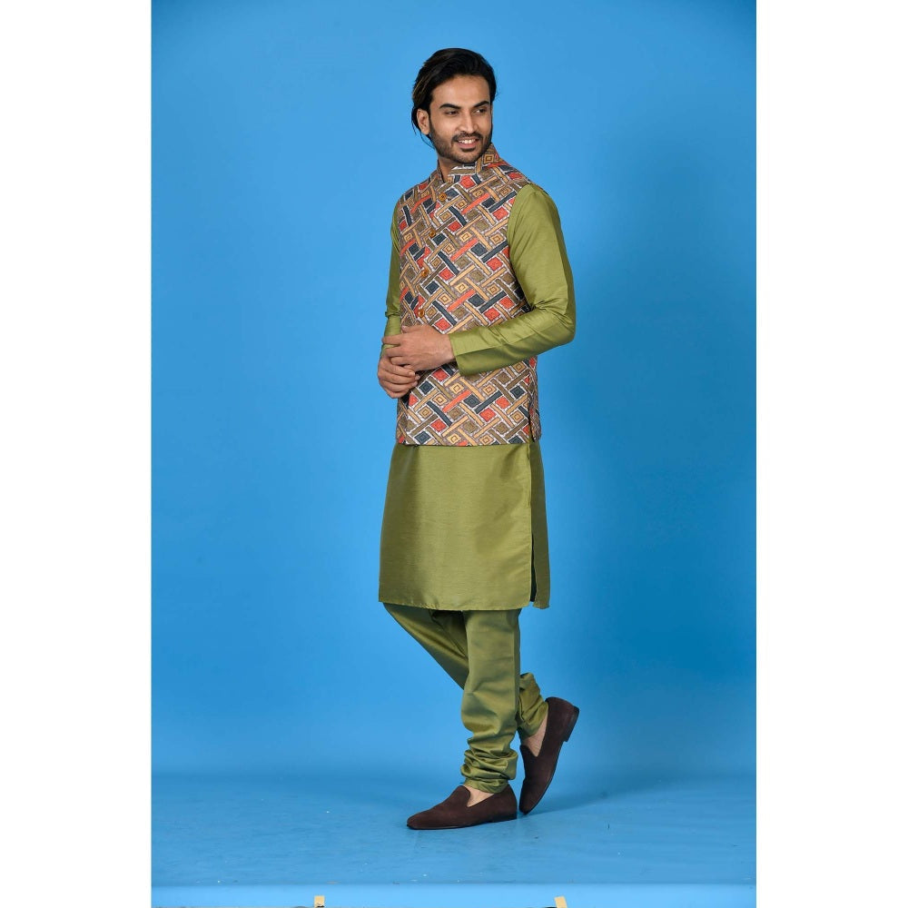 Simaaya Multi-Colour Premium Quality Silk Kurta with Churidar and Nehru Jacket (Set of 3)