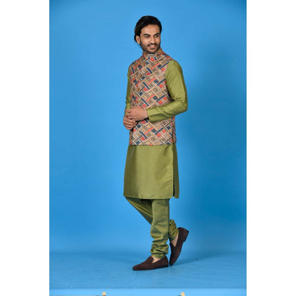 Simaaya Multi-Colour Premium Quality Silk Kurta with Churidar and Nehru Jacket (Set of 3)