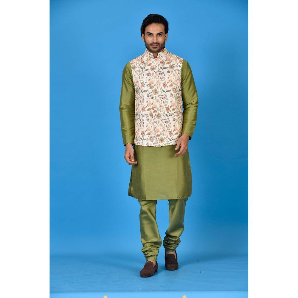 Simaaya Multi-Colour Premium Quality Silk Kurta with Churidar and Nehru Jacket (Set of 3)
