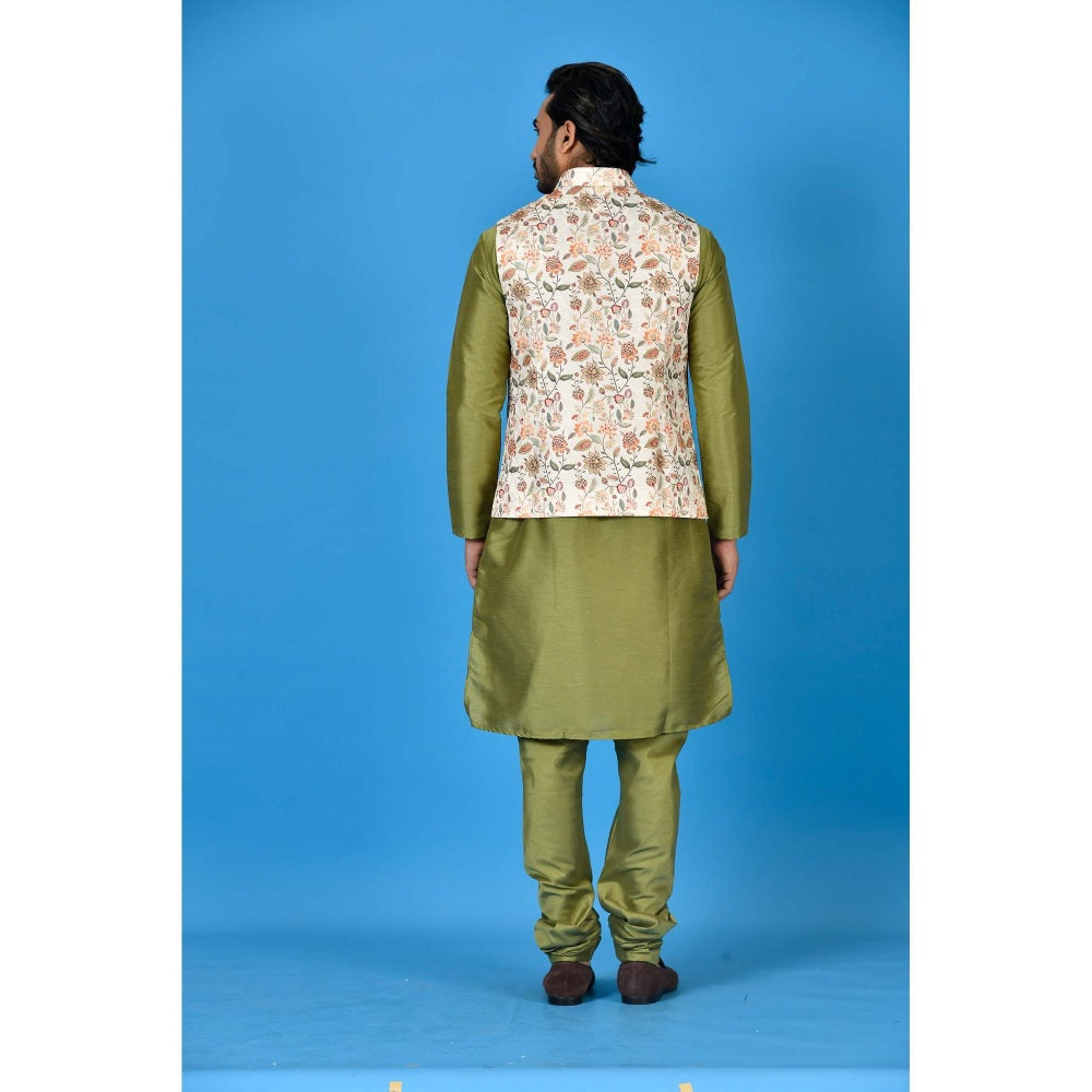 Simaaya Multi-Colour Premium Quality Silk Kurta with Churidar and Nehru Jacket (Set of 3)
