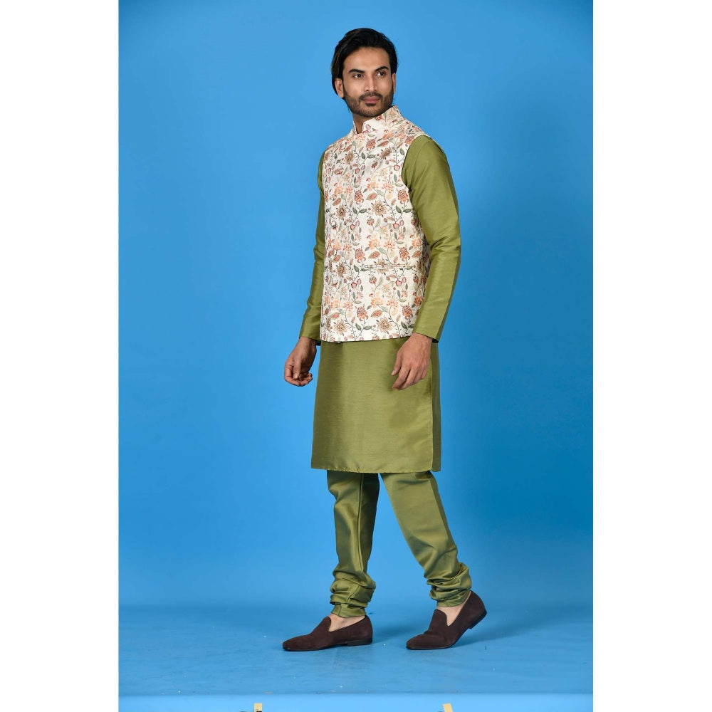 Simaaya Multi-Colour Premium Quality Silk Kurta with Churidar and Nehru Jacket (Set of 3)