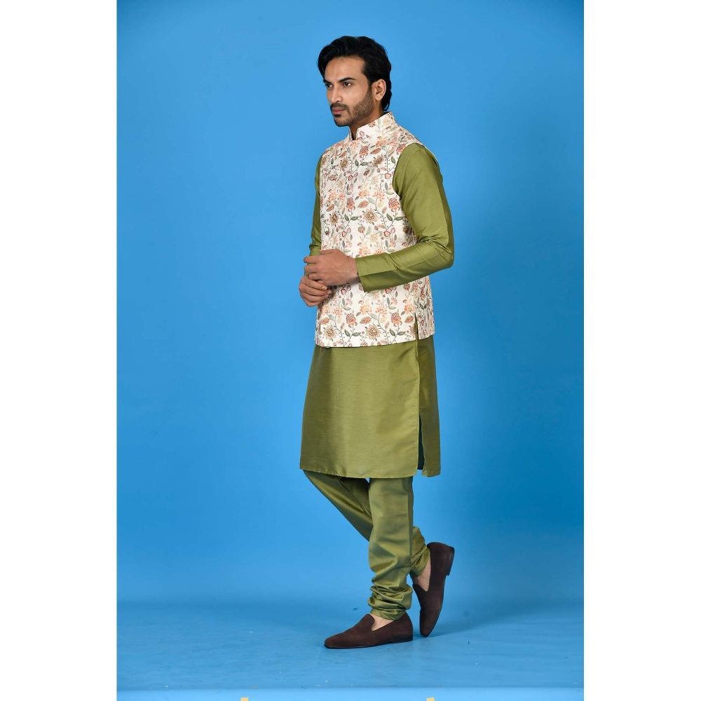 Simaaya Multi-Colour Premium Quality Silk Kurta with Churidar and Nehru Jacket (Set of 3)