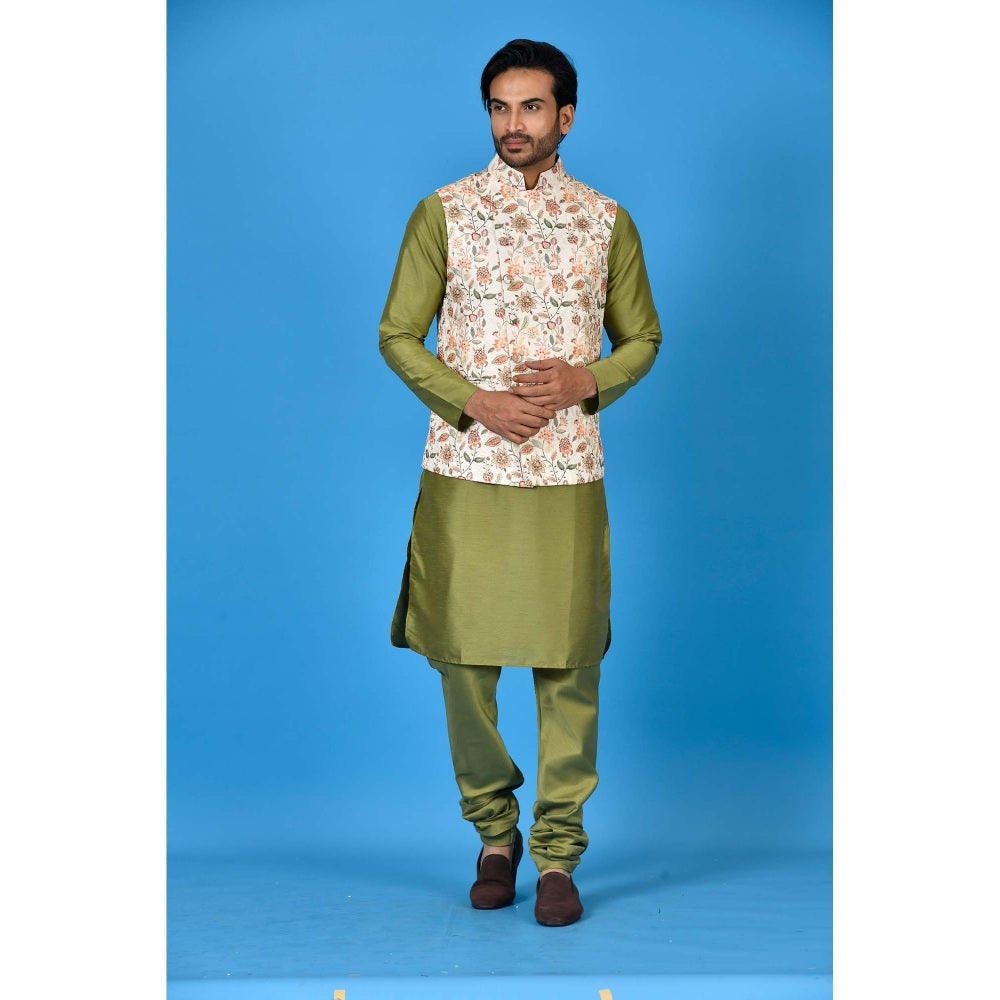 Simaaya Multi-Colour Premium Quality Silk Kurta with Churidar and Nehru Jacket (Set of 3)