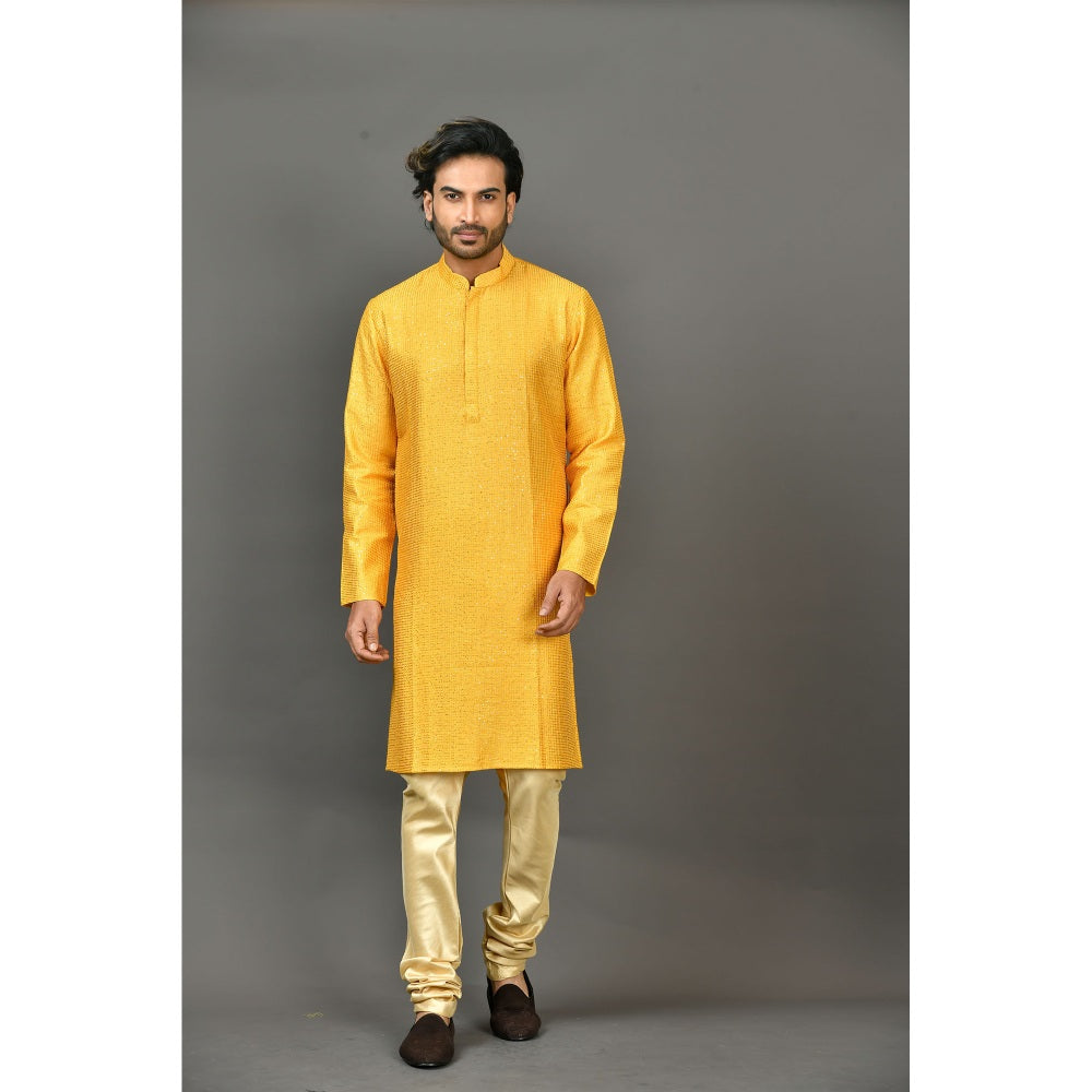 Simaaya Premium Quality Silk Made Kurta and Churidar for Men- Yellow (Set of 2)