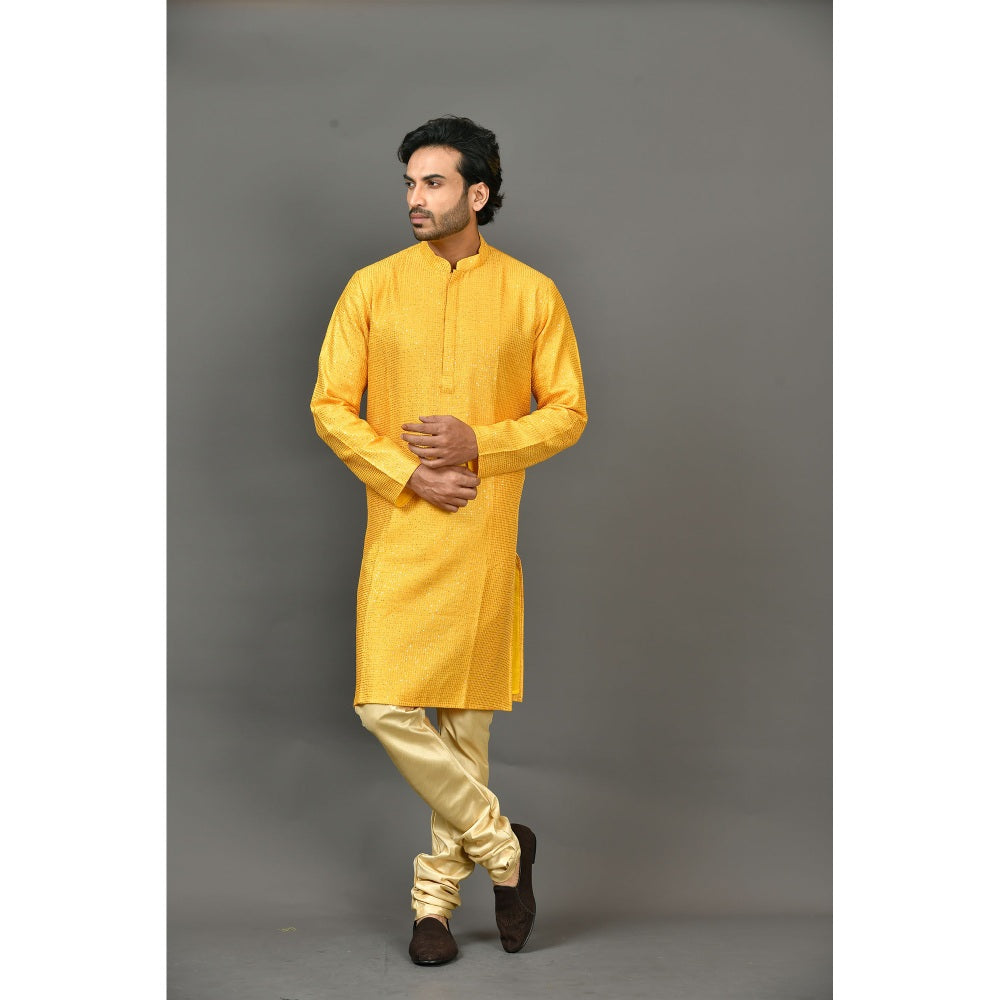 Simaaya Premium Quality Silk Made Kurta and Churidar for Men- Yellow (Set of 2)