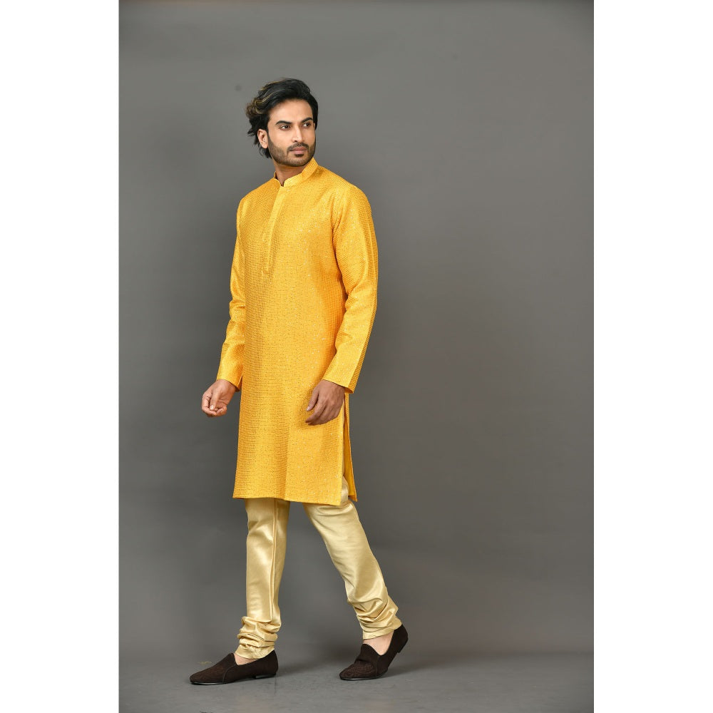 Simaaya Premium Quality Silk Made Kurta and Churidar for Men- Yellow (Set of 2)