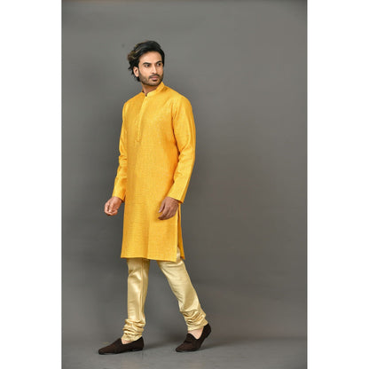 Simaaya Premium Quality Silk Made Kurta and Churidar for Men- Yellow (Set of 2)