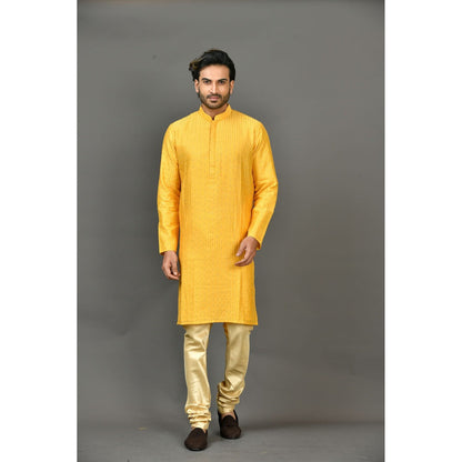 Simaaya Premium Quality Silk Made Kurta and Churidar for Men- Yellow (Set of 2)