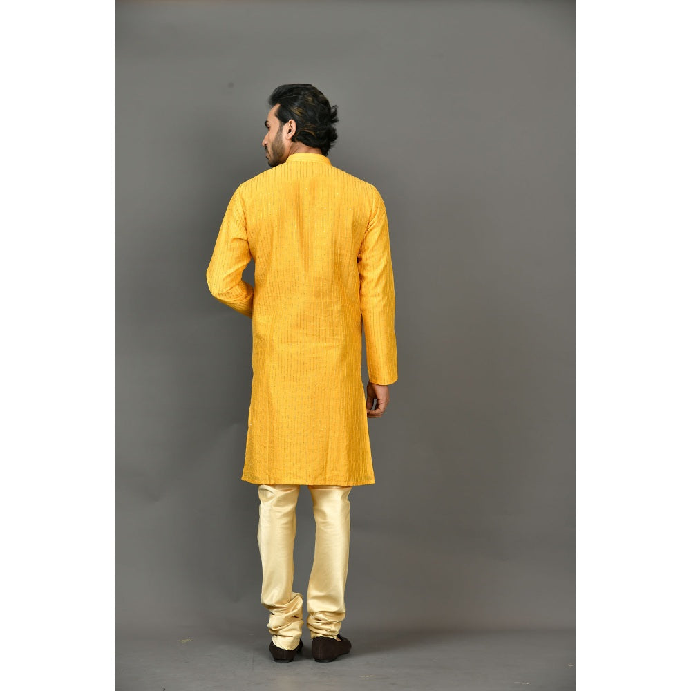 Simaaya Premium Quality Silk Made Kurta and Churidar for Men- Yellow (Set of 2)