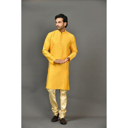 Simaaya Premium Quality Silk Made Kurta and Churidar for Men- Yellow (Set of 2)