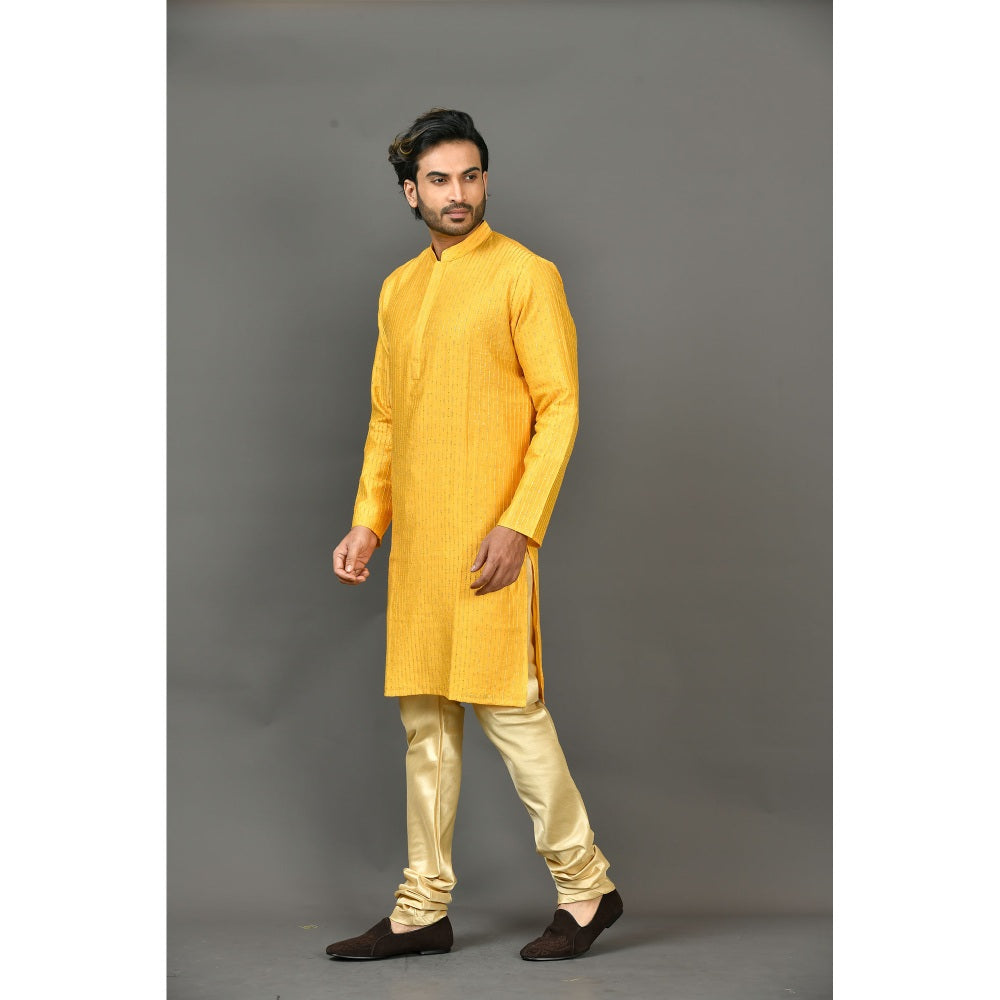 Simaaya Premium Quality Silk Made Kurta and Churidar for Men- Yellow (Set of 2)