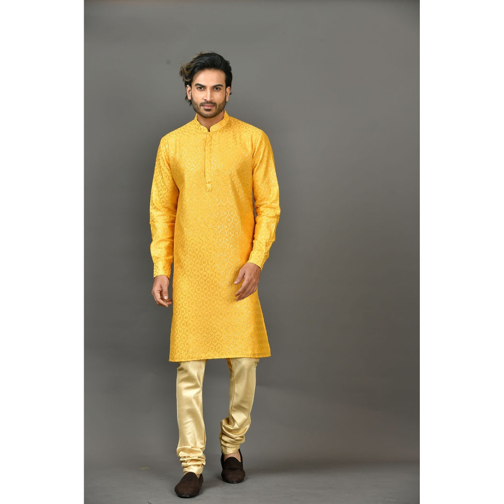 Simaaya Premium Quality Silk Made Kurta and Churidar for Men- Yellow (Set of 2)