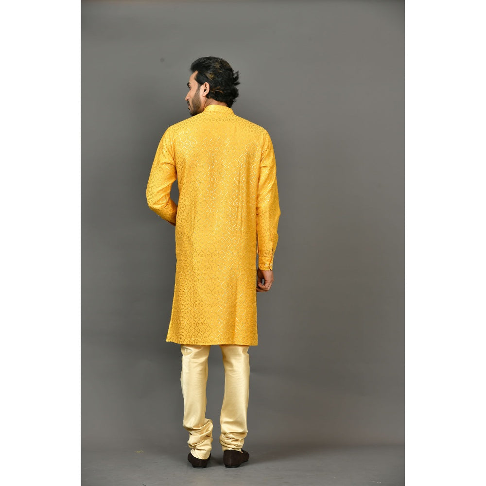 Simaaya Premium Quality Silk Made Kurta and Churidar for Men- Yellow (Set of 2)
