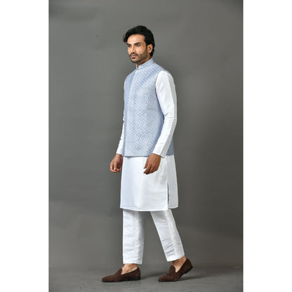 Simaaya Premium Quality Satin Made Kurta with Pant and Jacket for Men- Grey (Set of 3)