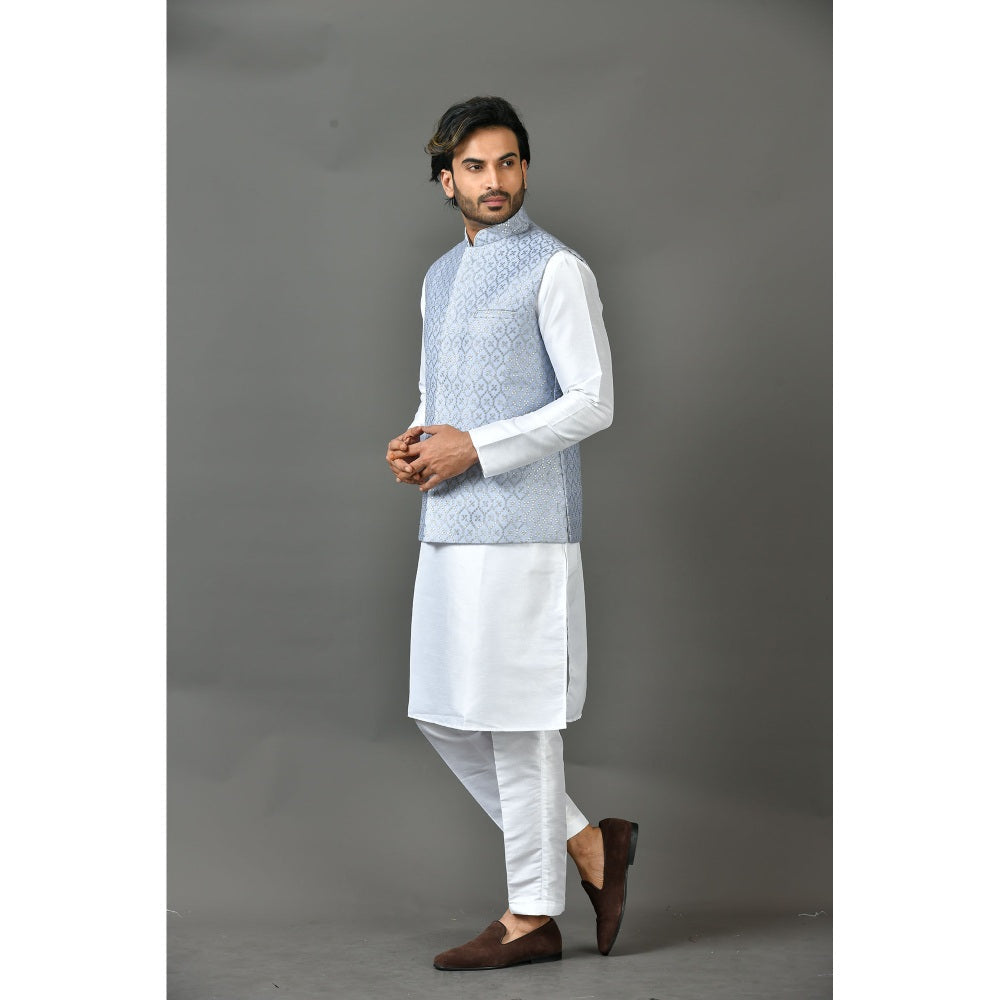 Simaaya Premium Quality Satin Made Kurta with Pant and Jacket for Men- Grey (Set of 3)