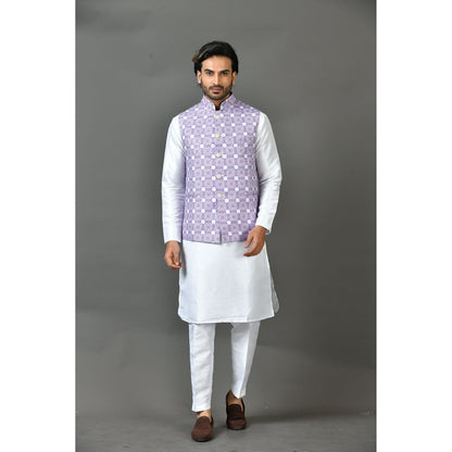 Simaaya Premium Quality Linen Made Kurta with Pant and Jacket for Men- Purple (Set of 3)
