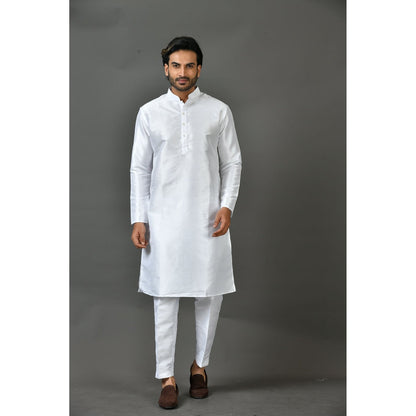 Simaaya Premium Quality Silk Made Kurta and Pant for Men- White (Set of 2)