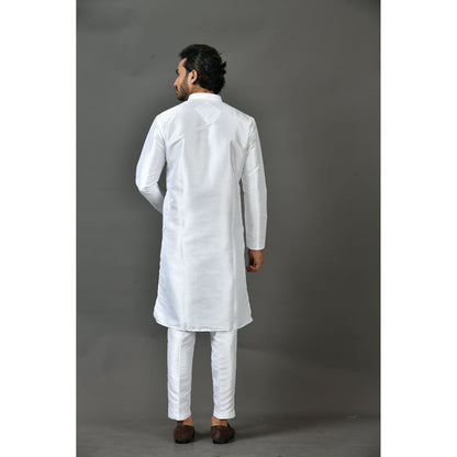 Simaaya Premium Quality Silk Made Kurta and Pant for Men- White (Set of 2)