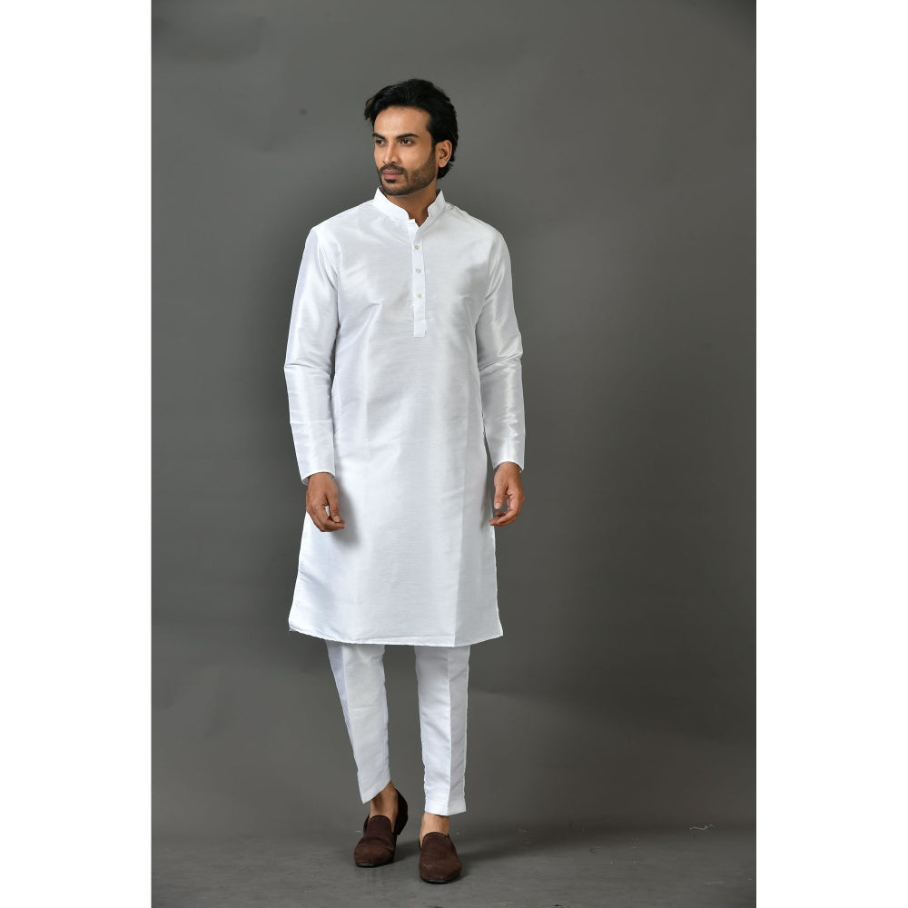 Simaaya Premium Quality Silk Made Kurta and Pant for Men- White (Set of 2)