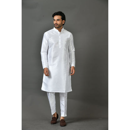 Simaaya Premium Quality Silk Made Kurta and Pant for Men- White (Set of 2)