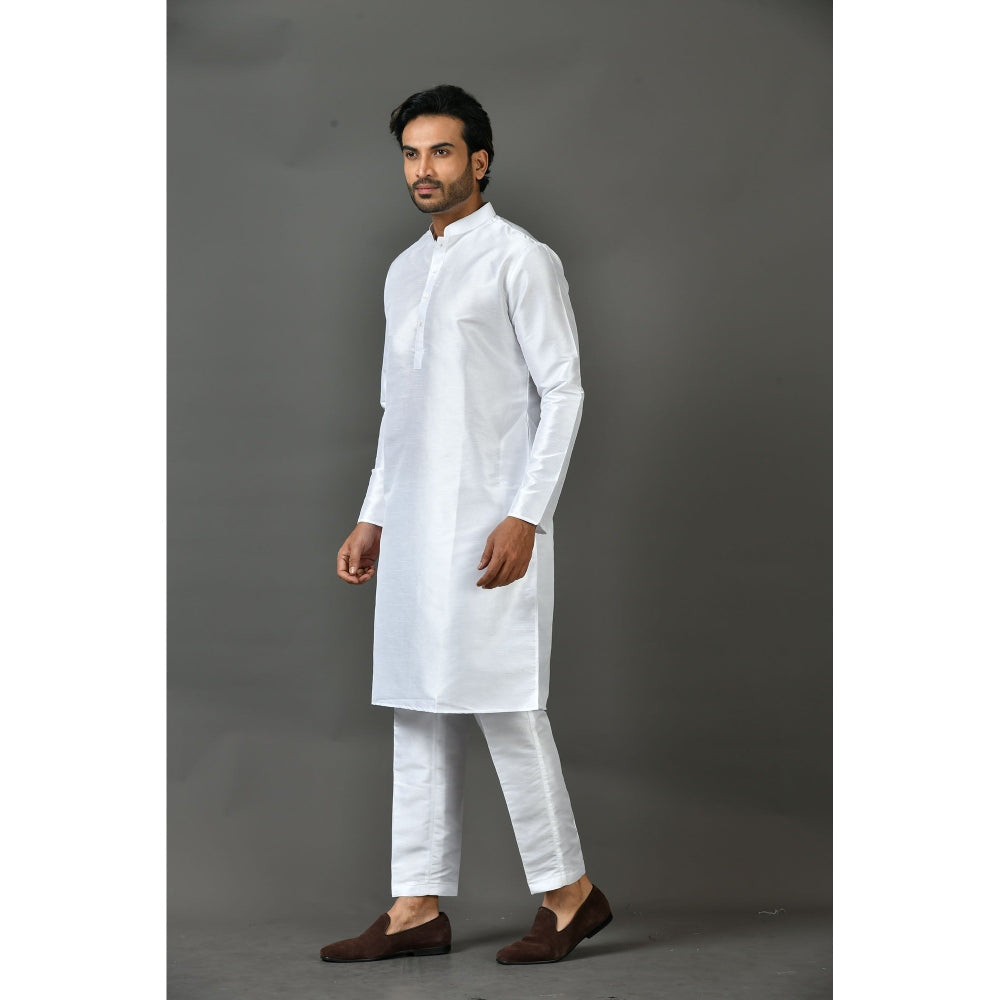 Simaaya Premium Quality Silk Made Kurta and Pant for Men- White (Set of 2)