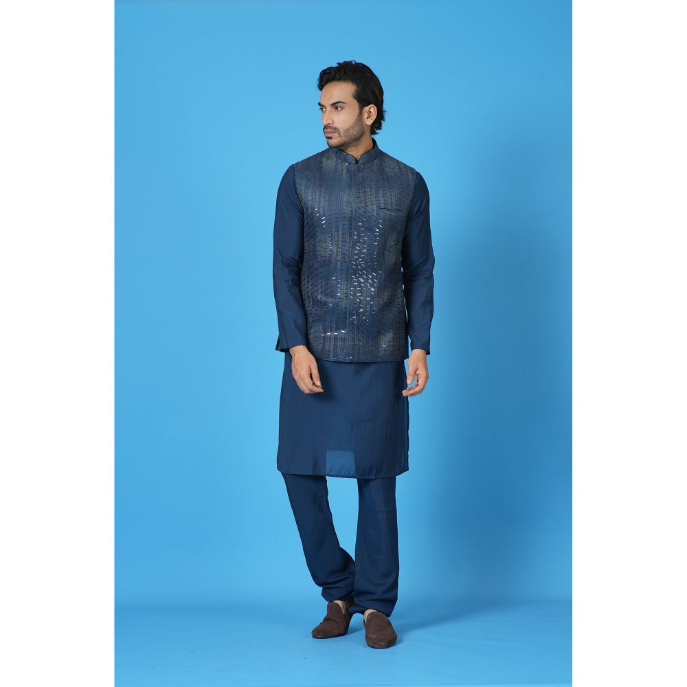 Simaaya Premium Quality Cotton Silk Made Nehru Jackets for Men- Blue