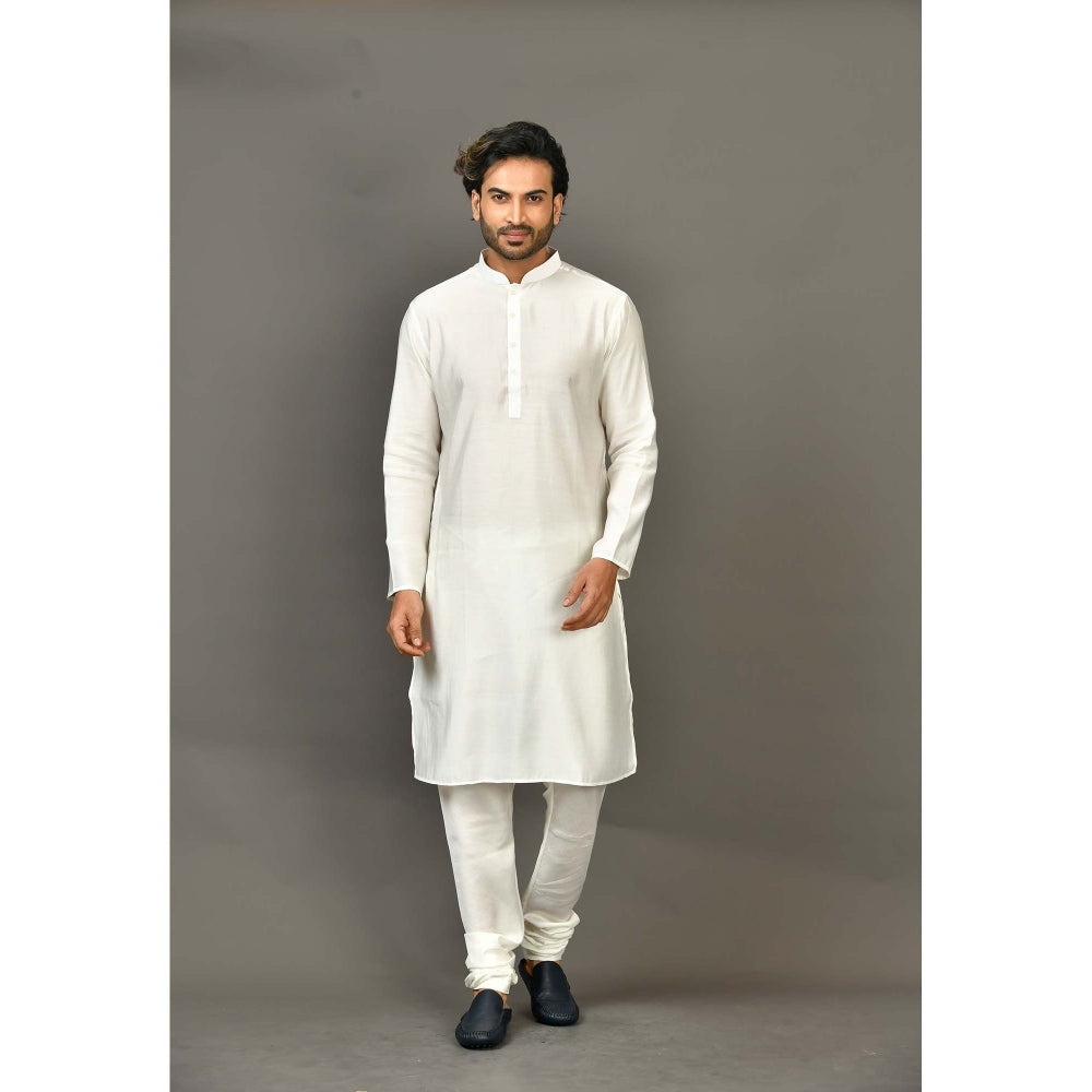 Simaaya Premium Quality Cotton Silk Kurta with Churidar - White (Set of 2)