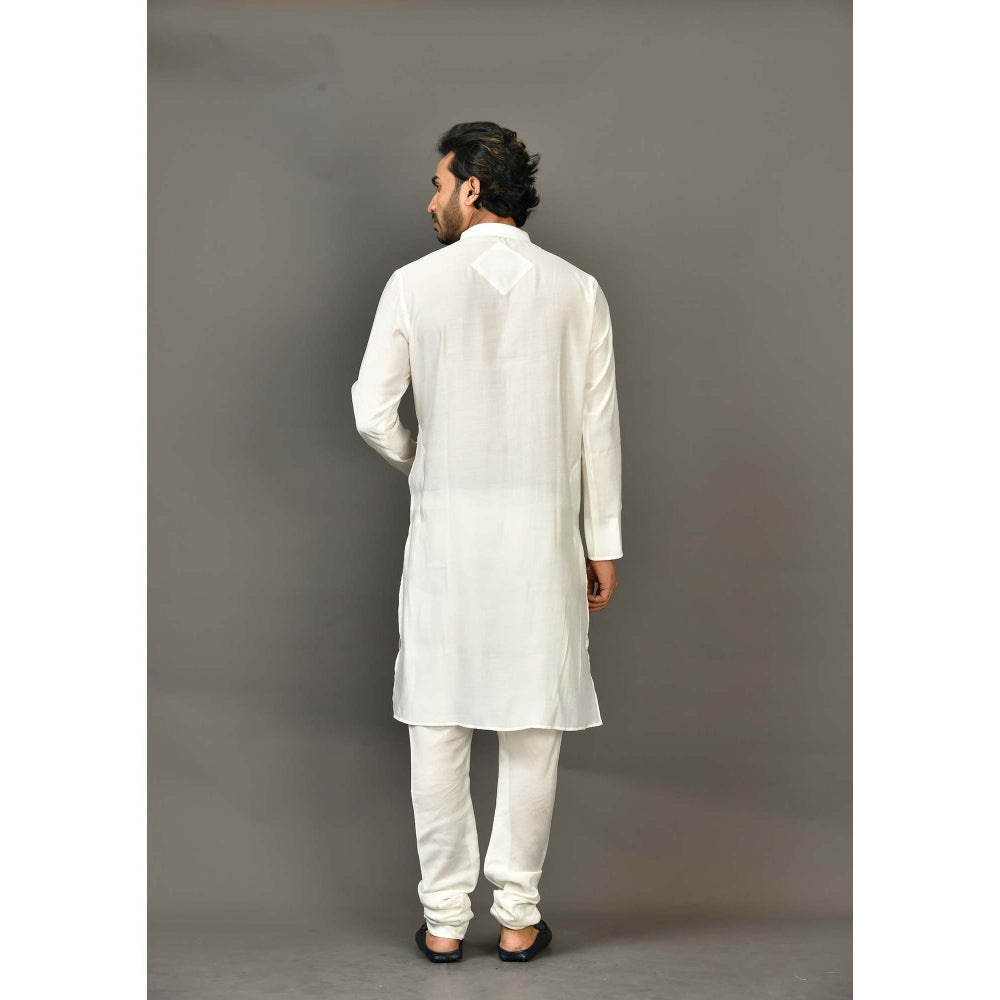 Simaaya Premium Quality Cotton Silk Kurta with Churidar - White (Set of 2)
