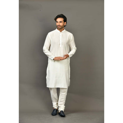 Simaaya Premium Quality Cotton Silk Kurta with Churidar - White (Set of 2)