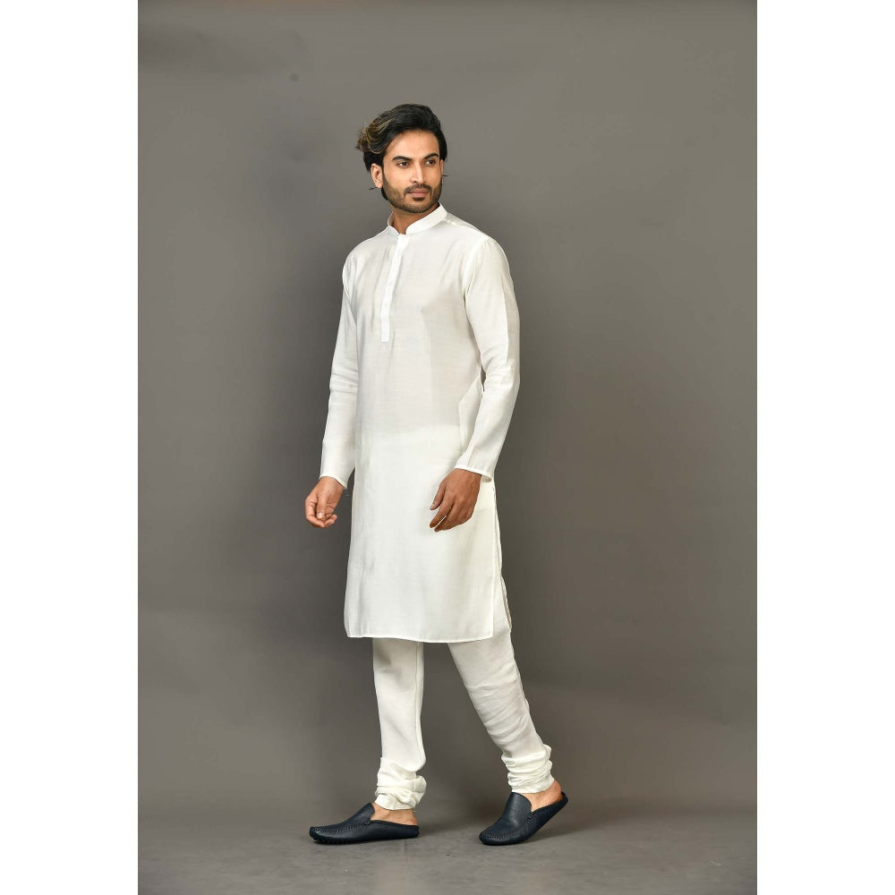 Simaaya Premium Quality Cotton Silk Kurta with Churidar - White (Set of 2)