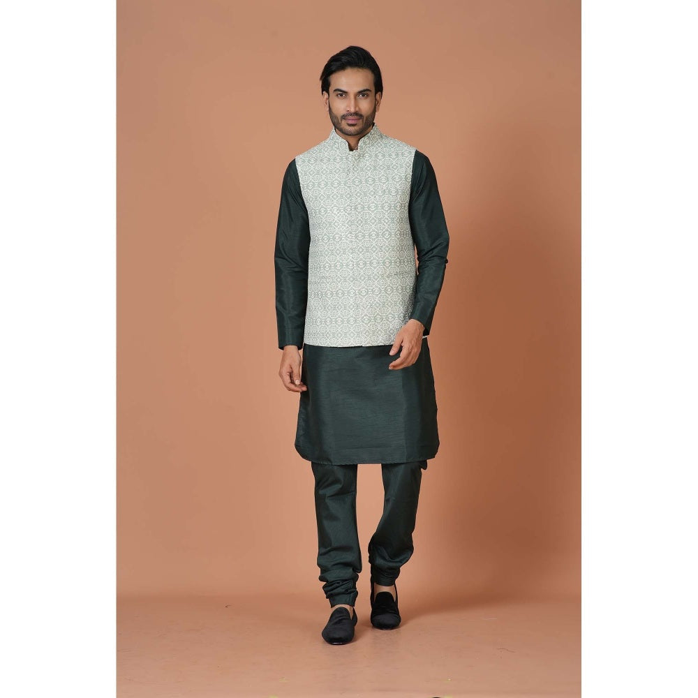 Simaaya Premium Quality Silk Kurta with Churidar and Jacket - White (Set of 3)