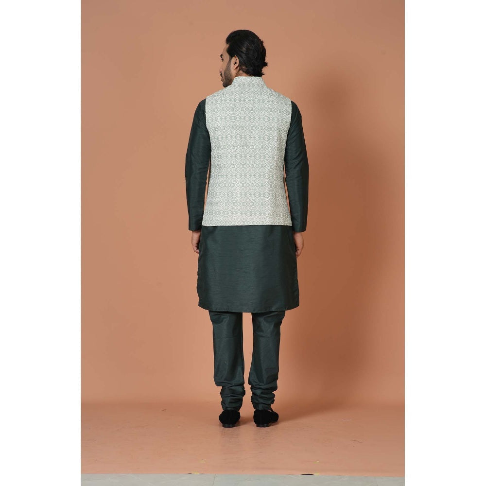 Simaaya Premium Quality Silk Kurta with Churidar and Jacket - White (Set of 3)