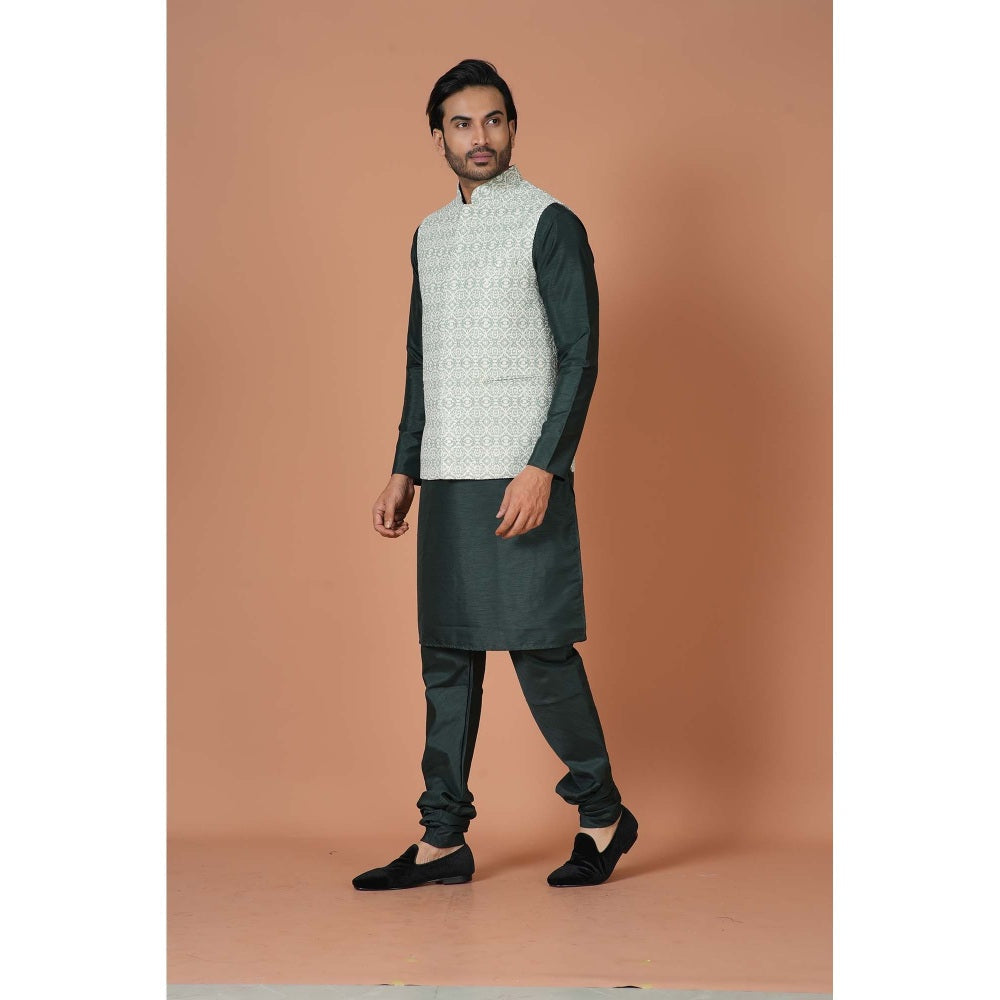 Simaaya Premium Quality Silk Kurta with Churidar and Jacket - White (Set of 3)