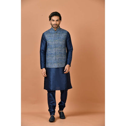 Simaaya Premium Quality Silk Kurta with Churidar and Jacket - Blue (Set of 3)
