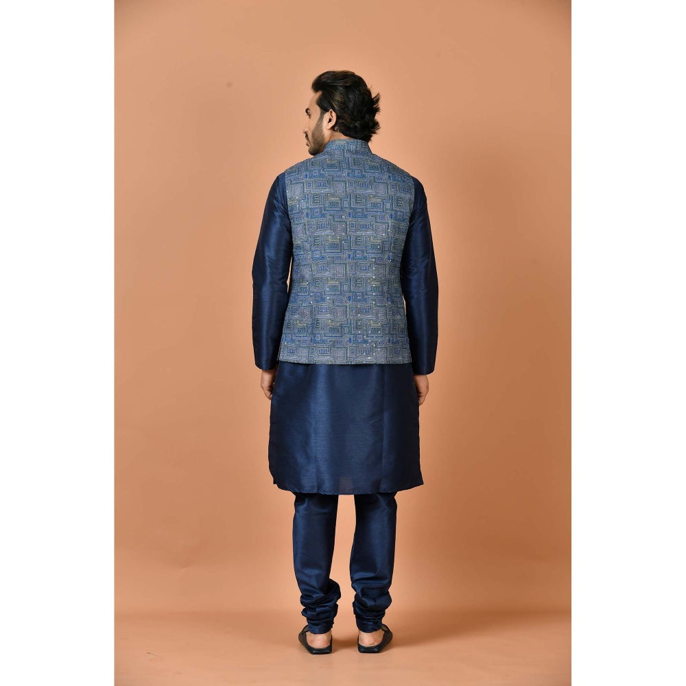 Simaaya Premium Quality Silk Kurta with Churidar and Jacket - Blue (Set of 3)