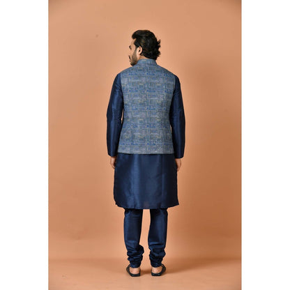 Simaaya Premium Quality Silk Kurta with Churidar and Jacket - Blue (Set of 3)